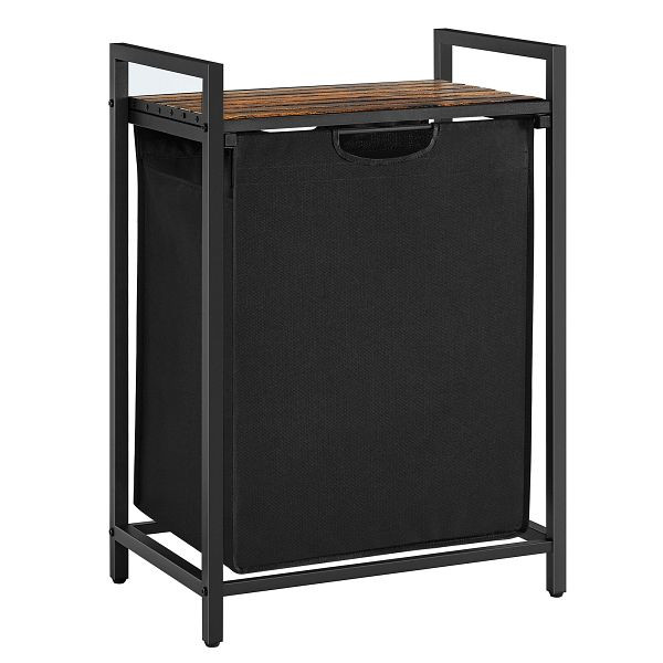 VASAGLE Wäschekorb, Wäschekorb, ausziehbarer und abnehmbarer Wäschesack, Regal, Metallrahmen, 65L, 50 x 33 x 72 cm, rustikalt braun und schwarz, BLH101B01