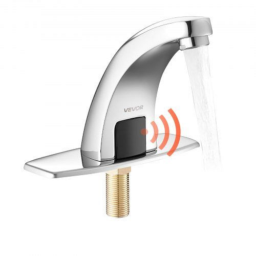 VEVOR berührungsloser Waschtischhahn verchromt, automatischer (Nur kaltes Wasser), batteriebetrieben, mit Lochabdeckung G233, DLTDLWSBZDHT04H14002V9