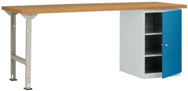 Manuflex Werkbanksystem COMBI Modell 8 mit massiver Bucheplatte, BxTxH = 2000 x 700 x 840 mm, Brillantblau, WC5125.5007