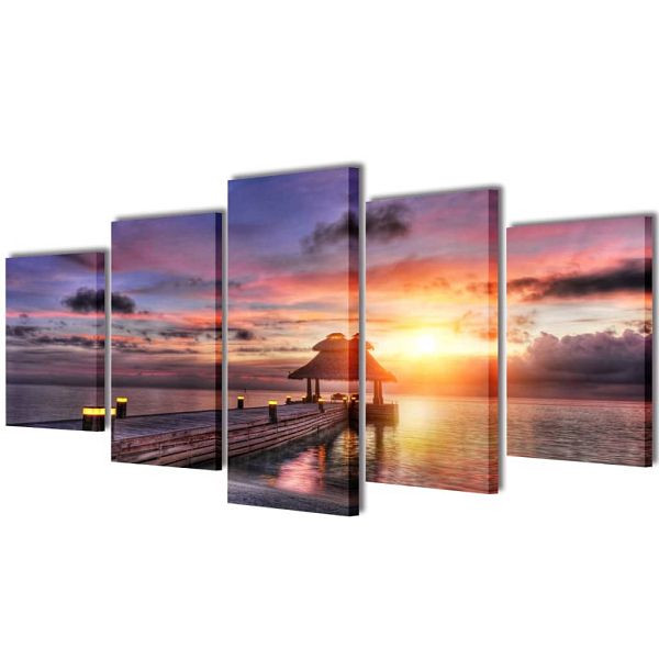 vidaXL Bilder Dekoration Set Strand mit Pavillon 200 x 100 cm, 241567