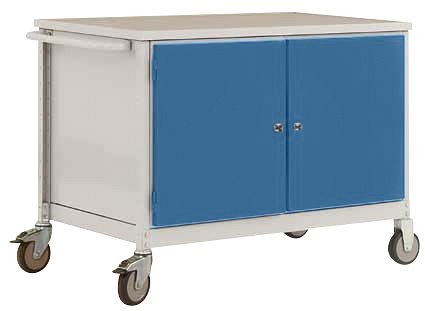 Manuflex Mobile Werkbank Modell 5 mit lichtgrauer Melamin-Abdeckplatte 22 mm BxTxH 1135 x 590 x 802 mm, lichtgrau/brillantblau, TP1028.0002