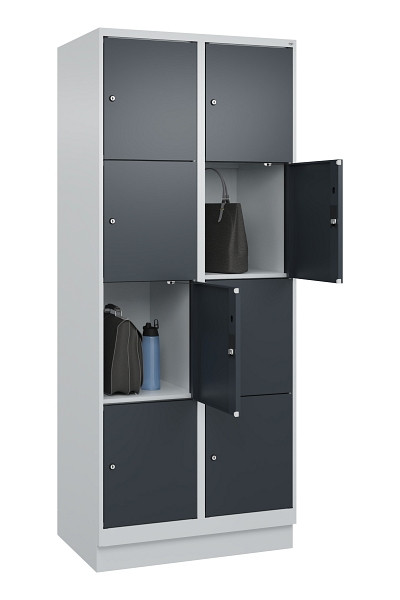 C+P Schließfachschrank Evolo PLUS, mit Sockel, 8 Fächer, 1950x800x500mm, 7035/70, Frontfarbe RAL 7016 Anthrazitgrau, 049020-224 S10012