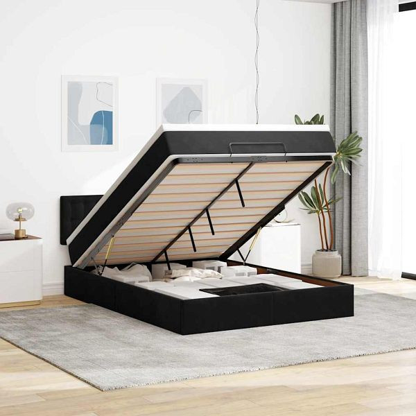 vidaXL Ottoman-Bett mit Matratze & LEDs Schwarz 140x190 cm Samt, 3312766