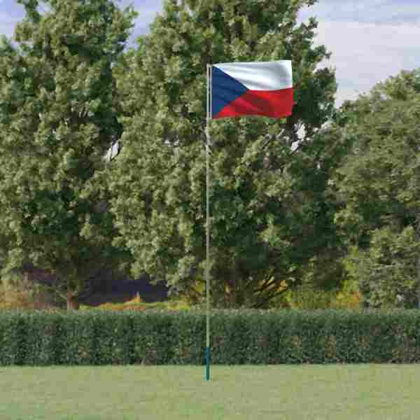 vidaXL Tschechische Flagge mit Mast 5,55 m Aluminium, 3147139