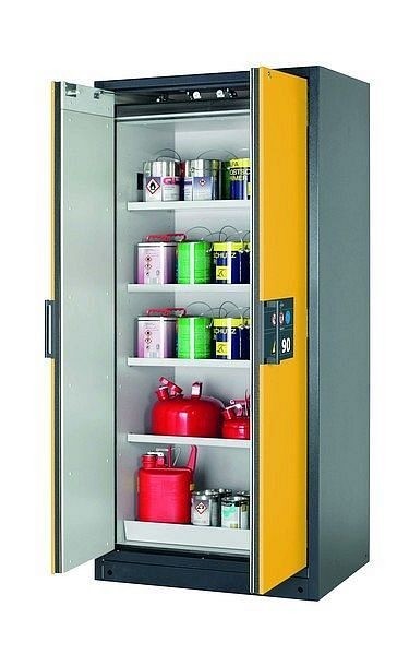 asecos Sicherheitsschrank Q-CLASSIC-90, Q90.195.090 in sicherheitsgelb RAL 1004 mit 4x Fachboden (Stahlblech), 30041-040-30044
