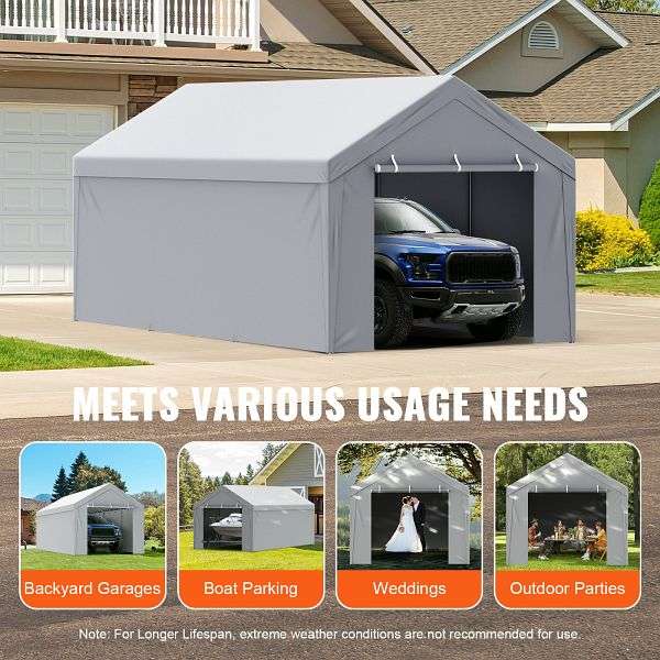 VEVOR Carport Garagezelt oben + Seitenwand 3 x 6 m  Garagenzelt-Unterstandplane wasserdicht und UV-geschtzt wei  CKPB10X20FTH27H20V0 gnstig versandkostenfrei online kaufen: groe Auswahl  gnstige Preise | PROFISHOP.de