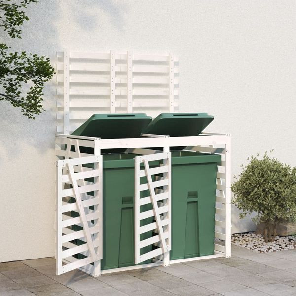 vidaXL Mülltonnenbox für 2 Tonnen Weiß Massivholz Kiefer, 3157686