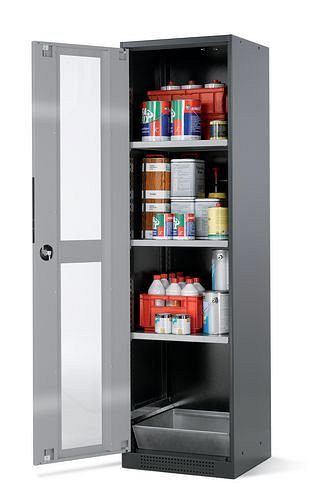 asecos Chemikalienschrank Systema CS-53LG, Korpus anthrazit, silber, 3 Einlegeböden und Bodenwanne, 202644