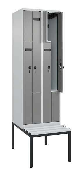 C+P Z-Spind Evolo PLUS, Bank, 4 Fächer, 2120x600x815mm, 7035/0004, Drehriegel, Sitzfläche Kunststoff, Sitzbank, 0490537-204 S10068