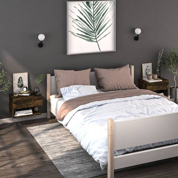 vidaXL Wand-Nachttische 2 Stück Räuchereiche, Material: Holzwerkstoff, 816947