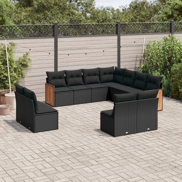 vidaXL 11-tlg. Garten-Sofagarnitur mit Kissen Schwarz Poly Rattan, 3260165