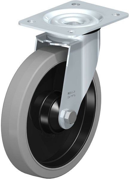 Blickle LE-POEV 201K-SG Stahlblech-Lenkrolle mit Anschraubplatte, Elastik-Vollgummi, Grau, 850265