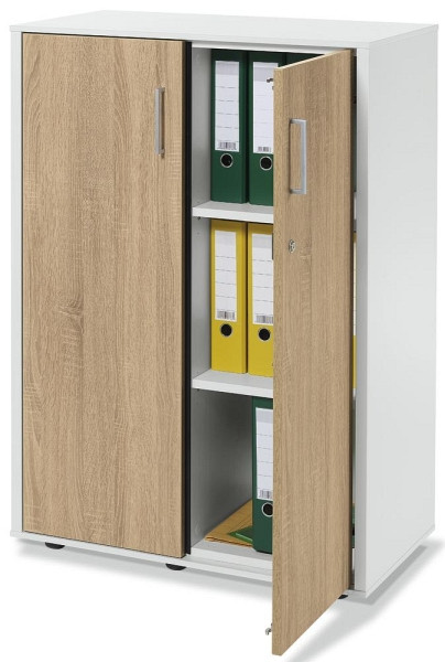 Deskin Flügeltürenschrank EVO, Korpus Dekor weiß, Türen Wildeiche, B 1200 x H 1098 x T 420 mm, 275226