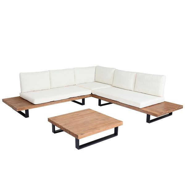 Mendler Garten-Garnitur HWC-H54, Garnitur Sitzgruppe Lounge-Set, Spun Poly Akazie Holz FSC® Alu, hellbraun, Polster cremeweiß, 98267+98268