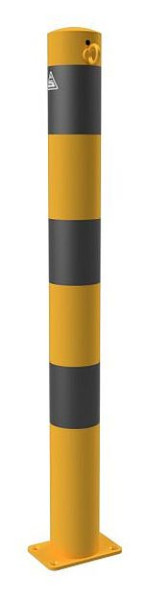 Schake Absperrpfosten Typ 489PBG -ortsfest- Ø 89mm, zum Aufdübeln, gelb/schwarz, mit 1 Öse, 489PBG+1