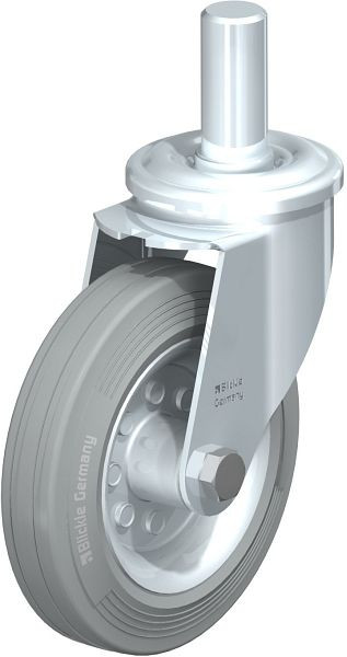 Blickle LEZ-VE 160R-27-SG Stahlblech-Lenkrolle mit Zapfen, Vollgummi, Grau, 646851