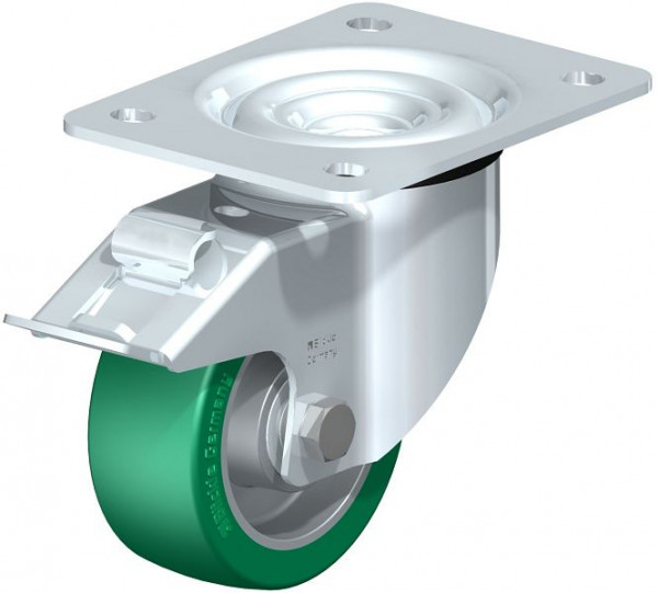 Blickle LK-ALST 100K-3-FI Stahlblech-Lenkrolle, schwere Ausführung, mit Anschraubplatte & Feststeller, Blickle Softhane®, Grün, 675033