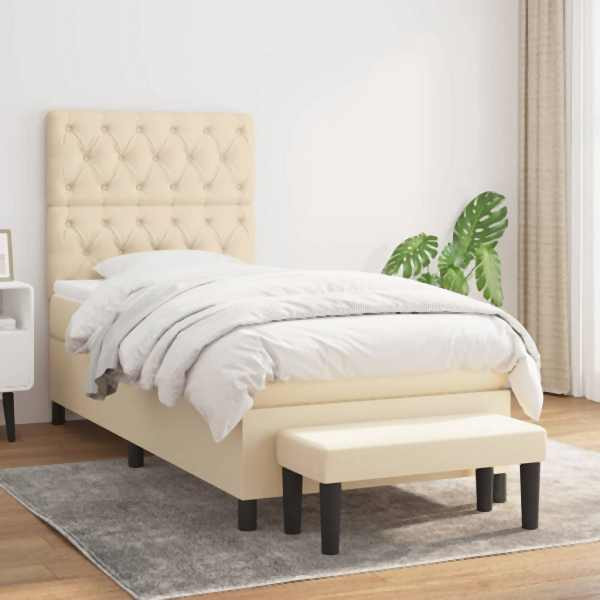 vidaXL Boxspringbett mit Matratze Creme 80x200 cm Stoff, 3136794