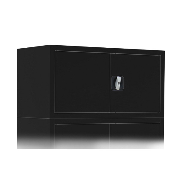 Lüllmann Aufsatzschrank mit Flügeltüren und Zylinderschloss mit Drehgriff, 450 x 800 x 383 mm, tiefschwarz, 531119