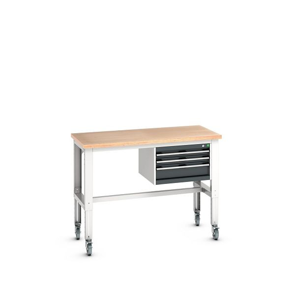 bott cubio Werkbank mobil mit Hängeschrank, 3 Schubladen, Multiplex,höhenverstellbar, 1500 x 750 mm, 41003539.19V