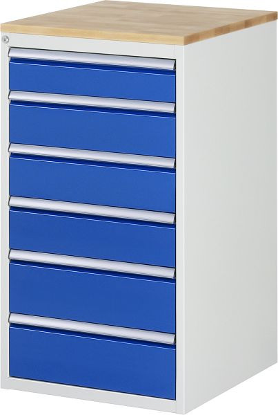 RAU Schubladenschrank Serie 7000, B580 x T650 x H1035 mm, Buche-Massiv-Arbeitsplatte, Schubladen: 1xH120, 3xH150, 2xH180 mm, 13-L7.6A-B.11