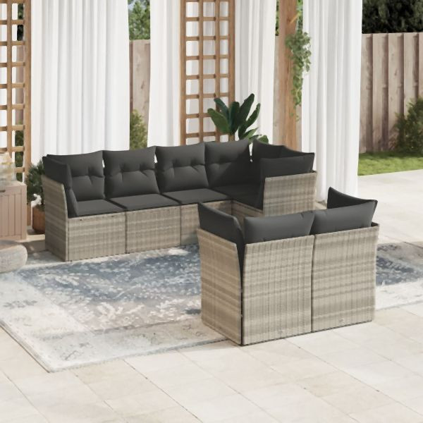 vidaXL 7-tlg. Garten-Sofagarnitur mit Kissen Hellgrau Poly Rattan, 3217902