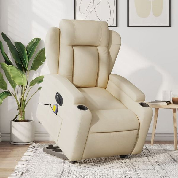 vidaXL Elektrischer Massagesessel mit Aufstehhilfe Creme Stoff, 3204527