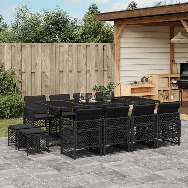 vidaXL 13-teilig Garten-Essgruppe mit Kissen Schwarz Poly Rattan, 3210799