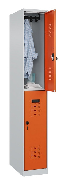 C+P Doppelstöckiger Spind Evolo PLUS, 2 Fächer, 1850x300x500mm, 7035/2004, Drehriegel, 049300-10 S10002