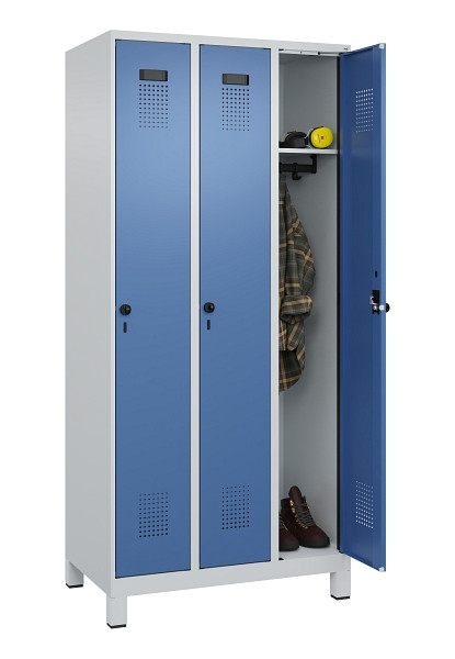 C+P Spind Evolo PLUS, mit Füßen, 3 Abteile, 1950x900x500mm, 7035/5023, Verschluss Drehriegel, Ablageböden 3, 049010-30 S10008
