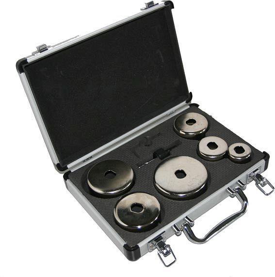 ELMAG Diamant-Bohrkronen-Set, 8-teilig, Ø 38, 50, 60, 67, 73, 83 mm, inklusive Zentrierbohrer und Imbusschlüssel im Koffer, 61759