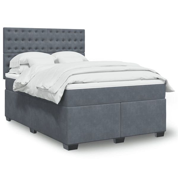 vidaXL Boxspringbett mit Matratze Dunkelgrau 140x190 cm Samt, 3293219