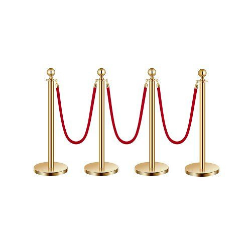 VEVOR Absperrpfosten Set, VE: 4 Stück,mit 3 roten Samtseilen (1,5 m), Edelstahl, nachfüllbarer Sockel, für Ausstellungen, Golden, QTGLZDSDJSHRA7EPFV0
