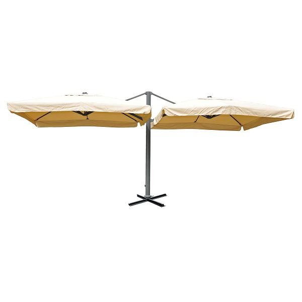 Mendler Gastronomie-Alu-Luxus-Doppel-Ampelschirm T44, Pergola-Markise-Effekt, 6,2x3m Polyester 50kg, creme-beige, 31832+31833