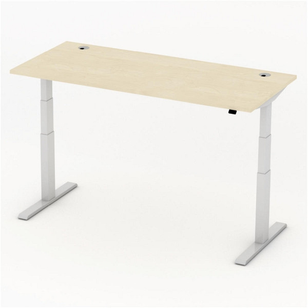 Deskin Sitz-/ Stehtisch Comfort MULTI M, Ahorndekor, B 1800 x T 800 x H 640-1300 mm, Alusilber, 275272