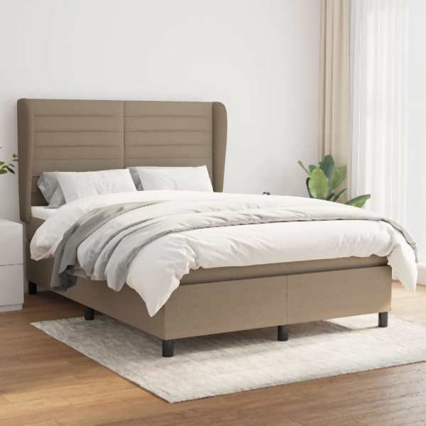 vidaXL Boxspringbett mit Matratze Taupe 140x190 cm Stoff, 3128041