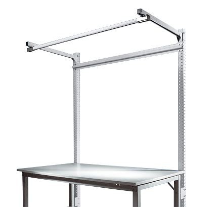 Manuflex Aufbauportal mit Ausleger für UNIVERSAL + PROFI Spezial Grundtische, Nutzhöhe 1500 mm, Alusilber, ZB3843.9006