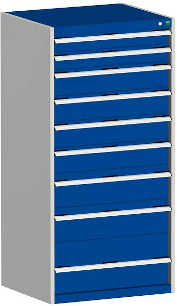 bott cubio Schubladenschrank bestückt mit 9 Schwerlastschubladen BxTxH: 800 x 750 x 1600 mm, RAL 7035/5010, 40028040.11V