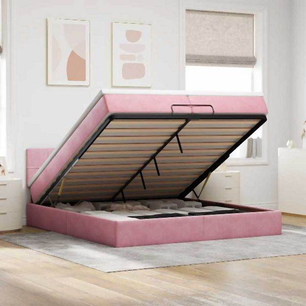 vidaXL Ottoman-Bett mit Matratze Rosa 200x200 cm Samt, 3311800