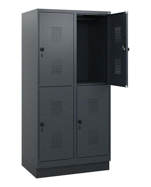 C+P Doppelstöckiger Spind Evolo PLUS, Sockel, 4 Fächer, 1630x800x500mm, 7016/701, Drehriegel, 0493205-22 S10016
