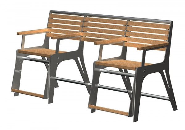 METDRA 3er Seniorenbank Komfort-Plus, mit Gasdruckfeder, Sitzhöhe 560mm, ein Sitz rechts, ein Sitz links, Rollator-Einschub mittig, 860 312