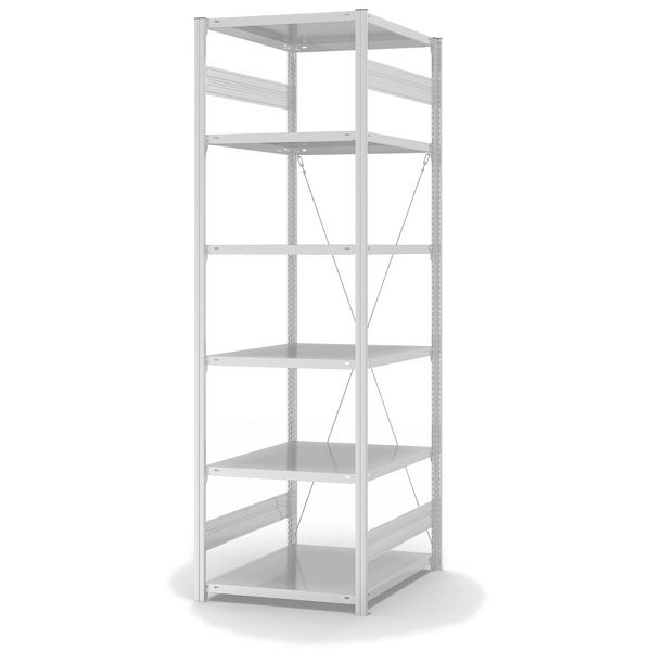 hofe Grundregal, zerlegt, 6 Böden 2500 x 800 x 750 mm, lichtgrau, Fachlast 230kg pro Boden, einseitige Bedienung, HKG25807XM