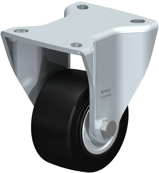 Blickle BH-SE 80K Stahlblech-Bockrolle, Schwerlast-Ausführung, mit Anschraubplatte, Elastik-Vollgummi, Schwarz, 754072