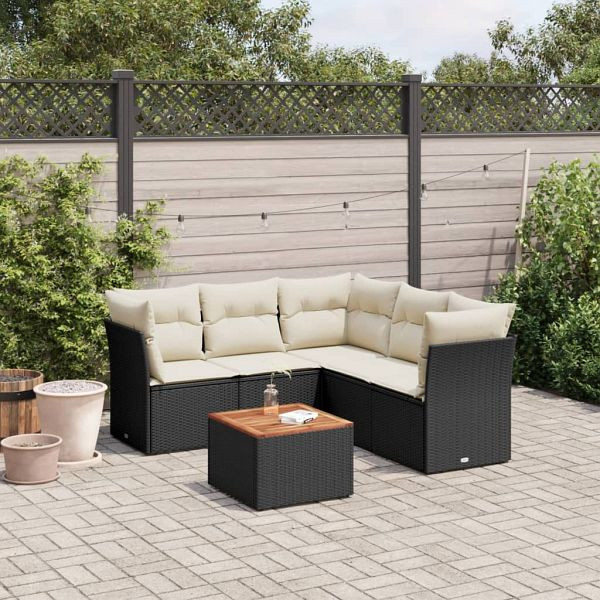 vidaXL 6-teilig Garten-Sofagarnitur mit Kissen Schwarz Poly Rattan, 3255965