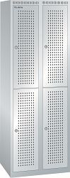LISTA Garderobenschrank (BxTxH) 600x500x1700mm 2x2 Fächer, gelochte Tür, Farbe: Lichtgrau, Zylinderschloss, Zylinderschloss, 94.594.020