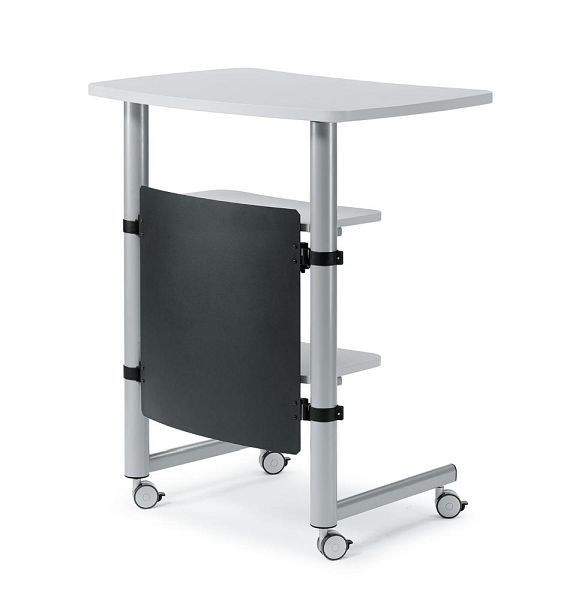 Deskin Stehpult MODUL, Dekor weiß, Gestell Alusilber, B 830 x T 560 x H 950 - 1200 mm, Sichtschutz anthrazit, 258475