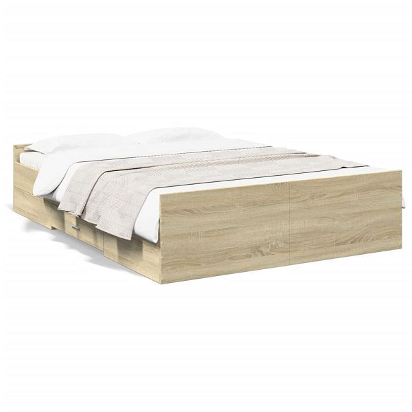 vidaXL Bettgestell mit Schubladen Sonoma-Eiche 140x190cm Holzwerkstoff, 3280309
