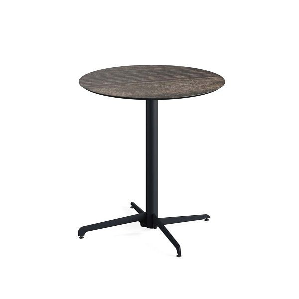 Feros X Cross Terrassentisch Schwarz gestell + Riverwashed Wood HPL Ø70 cm, 110031470