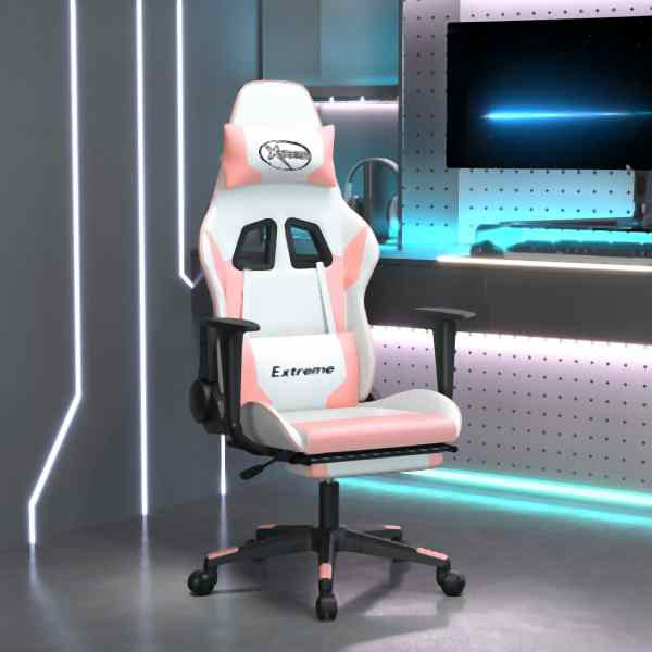 vidaXL Gaming-Stuhl mit Fußstütze Weiß und Rosa Kunstleder, 3143708