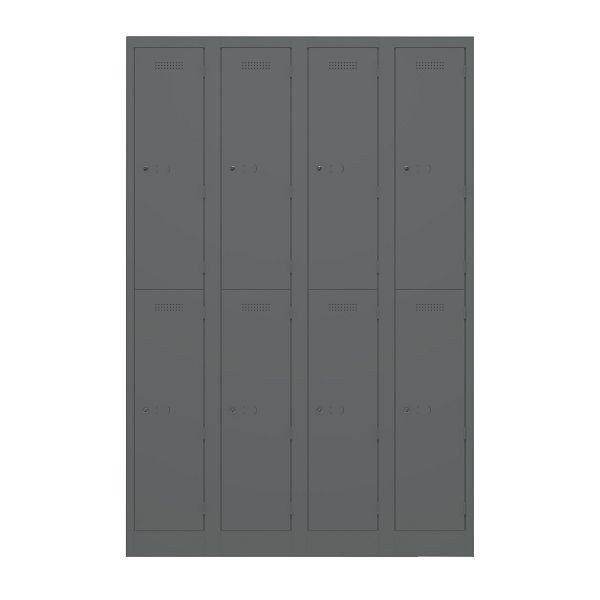 Bisley Garderobenschrank Primary Locker, 4 Abteile, je 2 Fächer, 634 anthrazitgrau, PL3050Q2634